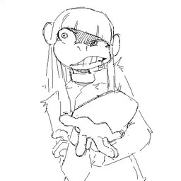 anthro bangs collar facial_piercing female front_view lip_piercing looking_at_viewer piercing solo smekbo beth_(redustheriotact) haplorhine mammal monkey primate 1:1 2021 2d_animation animated frame_by_frame monochrome