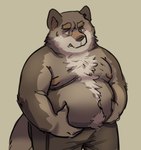 anthro belly big_belly brown_body humanoid_hands male moobs nipples overweight overweight_male simple_background solo lentejota6 canid canine canis domestic_dog mammal 2022 hi_res