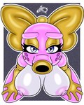 4:5 absurd_res accessory anthro big_breasts birdo blue_eyes bow_(feature) bow_accessory bow_ribbon breasts centered_hair_bow eyelashes female hair_accessory hair_bow hair_ribbon hi_res makeup mario_bros nintendo nipples pink_body pupil renegade-157 ribbons siphon_(anatomy)