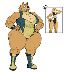 anthro biceps big_breasts blep boots breasts brown_body brown_fur cleavage_cutout clothed clothed_anthro clothed_female clothing cutout female female_anthro footwear fur green_eyes hands_on_hips heart_cutout huge_breasts muscular muscular_anthro muscular_female one-piece_swimsuit shoes simple_background skimpy slightly_chubby slightly_chubby_anthro slightly_chubby_female solo standing swimwear thick_thighs tight_clothing tongue tongue_out white_background wide_hips sssonic2 suna_(character) bear mammal 2025 digital_media_(artwork) hi_res redraw sketch