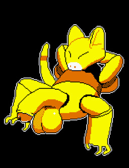 anthro balls big_balls big_penis brown_body eyes_closed foreskin genitals hands_behind_head humanoid_genitalia humanoid_penis levitation male markings multicolored_body neutral_expression outline penis presenting presenting_penis solo spread_legs spreading tail tail_markings tail_motion tailwag white_outline yellow_body sharpbean nintendo pokemon abra generation_1_pokemon pokemon_(species) animated digital_media_(artwork) pixel_(artwork) pixel_animation