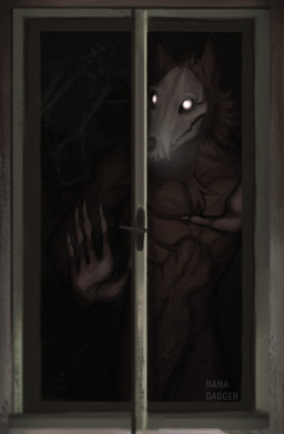 against_surface against_window anthro behind_glass biped black_body black_fur bone claws finger_claws fur glowing glowing_eyes looking_at_viewer male mask nude on_glass skull skull_head solo window nanadagger scp_foundation scp-1471-a canid malo mammal monster absurd_res hi_res