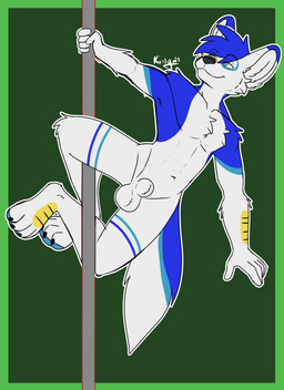 animal_genitalia anthro athletic athletic_male balls dancing genitals male muscular muscular_male pole pole_dancing sheath smile solo tail kingdraws soarin_(soarinarts) arctic_wolf canid canine canis mammal wolf absurd_res hi_res