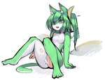 anthro bodily_fluids breasts featureless_breasts featureless_crotch female green_eyes green_hair hair long_hair lying nude open_mouth ponytail sad solo species_transformation tears transformation wings toribako touhou daiyousei canid canine fox mammal 2015