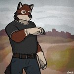 anthro biped bracelet clothed clothing fur jewelry male orange_eyes red_body red_fur solo chazthewolf echo_(game) echo_(series) echo_project leo_alvarez canid canine canis mammal wolf 1:1 2022