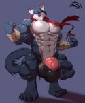 abs anthro bandage barely_contained biceps big_bulge big_penis blue_body blue_fur bulge clothing flexing fur genitals huge_bulge huge_penis humanoid_genitalia humanoid_penis hyper hyper_bulge hyper_genitalia hyper_penis looking_at_viewer male muscular muscular_anthro muscular_male pecs penis penis_base scarf smile solo thick_penis underwear vein veiny_penis reclamon dragon_ball bergamo canid canine canis mammal wolf 5:6 hi_res