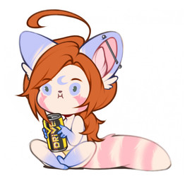 ahoge anthro beverage_can biped black_hair chibi ear_piercing eyebrow_through_hair eyebrows female hair industrial_piercing markings orange_hair piercing pink_inner_ear ring_(marking) ringed_tail simple_background sitting solo striped_markings striped_tail stripes tail tail_markings translucent translucent_hair unsigned white_background iivochka drive_(energy_drink) ivochi_(iivochka) ailurid mammal red_panda alternate_version_at_source digital_media_(artwork) hi_res