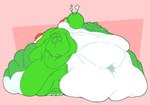 anthro blush breath fat_rolls half-closed_eyes immobile male moobs morbidly_obese morbidly_obese_male narrowed_eyes navel obese obese_male overweight overweight_male solo roundedpentagon mario_bros nintendo green_yoshi yoshi hi_res