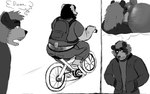 accident accidental_exposure anal arm_hair backpack beard bicycle big_butt bodily_fluids body_hair bottomwear butt butt_cleavage butt_hair clothed clothing drooling duo facial_hair fantasizing fully_clothed hairy looking_at_butt male male/male mustache oral overweight overweight_male pants riding_bike rimming rimming_male saliva sex shirt staring_at_ass text thought_bubble topwear trance vehicle adrian_dough bearnard_adams bear black_bear brown_bear grizzly_bear mammal moon_bear ursine hi_res monochrome