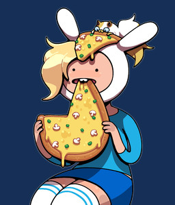 3_fingers animal_hood blonde_hair bottomwear buckteeth clothed clothing dot_eyes duo eating eating_food female feral fingers food fungus fur hair hat headgear headwear micro mushroom on_model open_mouth pizza shirt simple_eyes t-shirt tail teeth toony topwear white_body white_fur discount-supervillain adventure_time cartoon_network fionna_and_cake_(franchise) cake_the_cat fionna_the_human domestic_cat felid feline felis human mammal alpha_channel digital_media_(artwork)