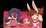 anthro blue_eyes chibi duo female hearth muscular purple_eyes agonwolfe mythology melinda_(agonwolfe) dragon lagomorph leporid mammal mythological_creature mythological_scalie rabbit scalie alpha_channel hi_res