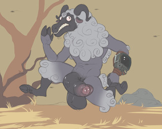 anthro balls big_balls big_penis biped bovid_horn caprine_horn curved_penis foreskin genitals hair horn humanoid_genitalia humanoid_penis looking_at_viewer male nude outdoor_nudity outside penis pip-boy ram_horn running solo vein velrizoth fallout microsoft bovid caprine mammal sheep sheepsquatch_(fallout) 5:4