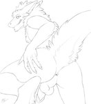 anthro anus balls butt butt_focus erection fur genitals hand_on_butt humanoid_genitalia humanoid_penis looking_at_viewer looking_back looking_back_at_viewer male nude penis presenting presenting_hindquarters raised_tail rear_view smile solo tail moodyferret xander_(earlpolar) sergal digital_media_(artwork) monochrome sketch