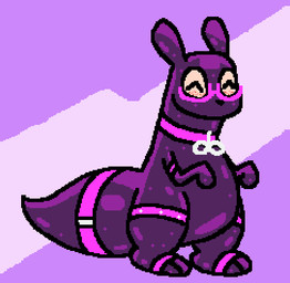 accessory antennae_(anatomy) anthro belt clothing collar eyes_closed eyewear furgonomics glasses happy infinity_symbol pink_clothing pink_collar purple_antennae purple_body purple_tail semi-anthro solo symbol tail tail_accessory tail_belt squeakitties rain_world rubbermon videocult miaou_(squeakitties) slugcat 2024 low_res