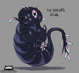 big_breasts black_body blue_eyes breasts featureless_breasts female floating huge_breasts multi_eye multicolored_eyes pink_sclera solo tail tentacles ze_blackball.d the_banished_vessel_(zeblackballd) eldritch_being absurd_res hi_res