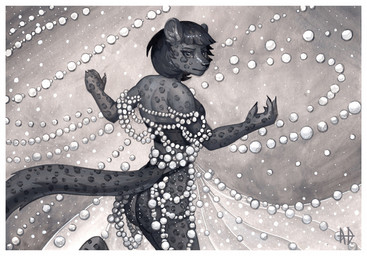 5_fingers anthro breasts clothed clothing eyebrows eyelashes female fingers hair pantherr solo standing andyd felid leopard mammal pantherine 2021 traditional_media_(artwork)