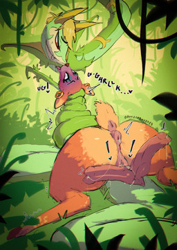 2_penises animal_genitalia animal_penis anus asphyxiation ass_up big_butt blonde_hair bodily_fluids breath_play brown_body butt butt_focus choking coiling coiling_around_neck duo ear_piercing ear_ring female feral forest fur genital_fluids genitals green_body hair hemipenes interspecies jungle knot knotted_penis lying male male/female multi_genitalia multi_penis penis piercing plant precum ring_piercing simple_background smile sound_effects squeezing strangling thick_thighs tongue tongue_out tree vaginal_fluids vulva djuuicebox game_freak nintendo pokemon duke_the_serperior fan_character deer generation_5_pokemon mammal pokemon_(species) reptile scalie serperior snake hi_res