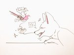4:3 ambiguous_gender anthro anthro_prey canid canine cutaway duo eating fangs feral feral_pred forced fox fur grey_body grey_fur imminent_vore internal japanese_text larger_pred looking_up mammal motion_lines mouse murid murine neck_bulge open_mouth organs paws pink_inner_ears pink_tongue prick_ears rodent side_view simple_background size_difference smaller_prey snout speech_bubble stomach swallowing teeth text tongue traditional_media_(artwork) translation_request tsutanoha unwilling_prey white_background white_body white_fur