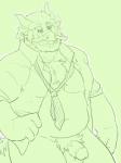 anthro balls belly bottomless chest_tuft clothed clothing genitals male necktie open_clothing open_shirt open_topwear overweight overweight_anthro overweight_male penis pubes shirt solo topwear tuft o-ro mythology aegon_(dragonmilktea) dragon mythological_creature mythological_scalie scalie hi_res unavailable_at_source