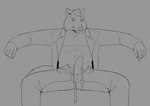 anthro blazer clothed clothing dress_pants erection genitals lounging male muscular muscular_male necktie open_clothing penis solo spread_legs spreading treebarkdragon canid canine fox mammal hi_res