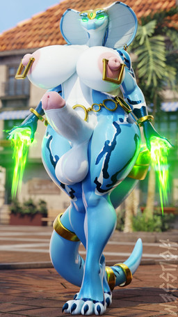 abs accessory anthro areola balls big_balls big_breasts big_penis blue_body bracelet breasts claws crown detailed_background feet furgonomics furry-specific_piercing genitals glistening glistening_arms glistening_balls glistening_body glistening_breasts glistening_feet glistening_genitalia glistening_legs glistening_scales glistening_skin glistening_thighs glowing glowing_eyes green_eyes grin gynomorph headgear huge_balls huge_breasts huge_penis humanoid_genitalia humanoid_penis intersex jewelry jewelry_only looking_at_viewer looking_down magic_user markings muscular muscular_intersex nails navel nipple_piercing nipples penis piercing scales sharp_nails small_waist smile snake_hood snake_hood_piercing solo standing tail tail_accessory tail_bracelet tail_jewelry thick_thighs toe_claws white_body wide_hips houssem captainflapcats_(rigger) valorlynz_(modeler) reptile scalie 2025 3d_(artwork) 9:16 digital_media_(artwork) hi_res