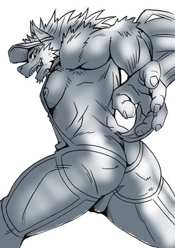 5_fingers anthro areola arm_tuft armpit_hair armpit_tuft big_muscles biped body_hair bulge butt cheek_tuft claws clothing elbow_tuft facial_tuft fingers hat headgear headwear humanoid_hands kemono looking_at_viewer looking_back low-angle_view male muscular muscular_anthro muscular_male nipples open_mouth open_smile pecs pose rear_view shoulder_tuft smile solo tight_clothing tuft visor_cap wetsuit raozone lifewonders tokyo_afterschool_summoners bathym_(tas) canid canine canis demon mammal wolf greyscale hi_res monochrome