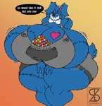 anthro big_breasts black_eyes black_nose blue_body blue_ears blue_tail bottomwear bow_tie breast_squish breasts button_(fastener) button_eyes candy clothing crossgender curvy_figure dessert dialogue female food front_view grey_bottomwear grey_clothing grey_eyes grey_shorts grey_topwear gum gumball_(candy) hourglass_figure hourglass_figured_anthro hourglass_figured_female huge_breasts huge_thighs hyper hyper_breasts hyper_thighs looking_at_viewer motion_lines orange_background pink_inner_ear plushie scut_tail sharp_teeth short_tail shorts simple_background smile smiling_at_viewer solo speech_bubble squish tail teeth text thick_thighs tight_clothing topwear white_bow_tie superix activision call_of_duty treyarch mister_peeks animate_inanimate lagomorph leporid living_plushie mammal rabbit 2024 artist_name colored digital_media_(artwork) english_text flat_colors hi_res watermark