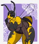 antennae_(anatomy) anthro arthropod_abdomen bent_over big_breasts black_body black_eyes bottomless breasts candy clothed clothing dessert female food insect_wings jacket licking lollipop looking_at_viewer non-mammal_breasts solo stinger suggestive thick_thighs tongue tongue_out topwear wings yellow_body geeflakes vesp arthropod hymenopteran insect wasp 2017 hi_res