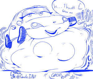 abdominal_bulge after_vore alternate_species barefoot belly belly_on_ground big_belly blue_text breasts car eyelashes featureless_breasts featureless_feet feet female gurgle_(sound_effect) huge_belly humanoid_pred humanoid_prey hyper hyper_belly looking_at_viewer machine makeup mascara multiple_prey on_model open_mouth rumbling_stomach self_insert shadow simple_background solo standing text vehicle vore white_background garlicjrart cars_(disney) disney pixar garlic_(garlicjrart) humanoid living_car living_machine living_vehicle 2025 digital_media_(artwork) english_description english_text full-length_portrait hi_res ibispaint_(artwork) monochrome portrait signature sketch