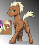 animal_genitalia animal_penis anus backsack balls blonde_hair brown_body brown_fur cutie_mark equine_genitalia equine_penis erection feral fur genitals green_eyes hair male nude penis presenting quadruped solo tail teasing unknown_artist friendship_is_magic hasbro my_little_pony bonbon_(mlp) meadow_song_(mlp) earth_pony equid equine horse mammal pony