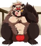 anthro balls_outline blush brown_body brown_fur bulge clothing detailed_bulge fur genital_outline humanoid_hands kemono male money moobs nipples overweight overweight_anthro overweight_male solo underwear yamatoji201 lifewonders tokyo_afterschool_summoners goemon_(tas) canid canine mammal raccoon_dog tanuki 2021 absurd_res hi_res