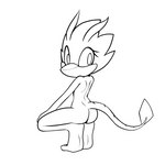 anthro butt countershade_face countershading crouching female hands_on_knees hands_on_legs looking_at_viewer looking_back solo thin_arms thin_calves thin_legs thin_thighs fourssss fan_character skitter_the_gecko gecko lizard reptile scalie 2024 hi_res line_art monochrome