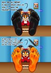 5_toes anthro barefoot blue_body clothing feet female foot_fetish foot_focus footwear humanoid_feet open_mouth orange_body pink_body plantigrade red_body socks soles text toes uvula yellow_body anonbb sega sonic_the_fighters sonic_the_hedgehog_(series) honey_the_cat domestic_cat felid feline felis mammal absurd_res english_text hi_res