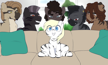 bedroom_eyes bodypaint dominant dreadlocks ear_piercing ear_ring female furniture group narrowed_eyes piercing raceplay ring_piercing seductive sitting sofa striped_(kink) stripes suggestive window lexbunsfw hasbro my_little_pony piper_perri_surrounded aryanne_(character) fan_character earth_pony equid equine horse hybrid mammal pony zebra absurd_res hi_res meme
