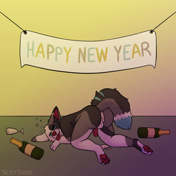 anthro bodily_fluids cum cum_drip cum_in_ass cum_inside dripping drunk erection genital_fluids genitals holidays male pawpads paws penis slim solo substance_intoxication tongue tongue_out unconscious sexyshibe new_year gordiethecollie border_collie canid canine canis collie domestic_dog herding_dog mammal pastoral_dog sheepdog 1:1