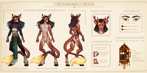 abs anthro antlers arabian chain claws close-up clothing concept crop_top digitigrade dreadlocks fluffy front_view hooves horn jewelry long_sleeves male navel rear_view shirt solo spots text topwear hahazzar mythology deer dragon hybrid kirin mammal mythological_creature mythological_scalie scalie english_text hi_res model_sheet portrait