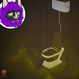 anthro black_body black_fur excessive_feces feces flustered fur hair hyper hyper_feces male mottled mottled_body mottled_skin piebald piebald_body piebald_skin purple_hair solo jooper mitnyk_du_bois bat mammal absurd_res hi_res