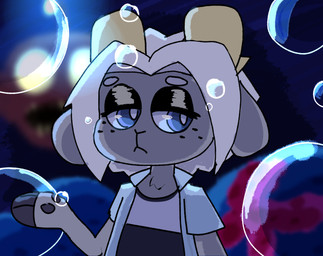 anthro black_eyeshadow cartoon_freckles eyeshadow freckled_face freckles glistening_eyelids half-closed_eyes makeup male narrowed_eyes solo drowned_goat drown_(drowned_goat) bovid caprine goat mammal absurd_res hi_res