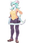 2018 accessory anthro aruurara blush bottomwear camisole canid canine canis clothed clothing colored_sketch female footwear freesia_(aruurara) fur green_hair grey_body grey_fur hair hair_accessory hair_ribbon hand_on_hip hi_res kemono legwear long_hair long_sleeve_shirt looking_at_viewer mammal open_clothing open_shirt open_topwear pleated_skirt red_eyes ribbons shirt shoes simple_background sketch skirt solo stockings topwear white_background white_body white_fur wolf