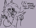 anthro breasts dialogue female fur hair lips long_hair looking_at_viewer markings open_mouth question_mark simple_background solo text ne0k4t ne0k4t_(character) felid feline lynx mammal digital_media_(artwork) english_text line_art sketch