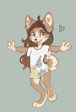 4_toes 5_fingers anthro biped breasts brown_body brown_fur brown_hair brown_tail claws clothed clothed_anthro clothed_female clothing countershade_fur countershade_torso countershading feet female finger_claws fingers front_view fur green_eyes hair inner_ear_fluff looking_at_viewer open_mouth open_smile shirt simple_background smile solo standing t-shirt tail teeth toe_claws toes tongue topwear tuft young yshanii bambi_(film) disney cotton_(yshanii) thumper_(disney) canid canine canis dingo mammal 2025 digital_drawing_(artwork) digital_media_(artwork) hi_res