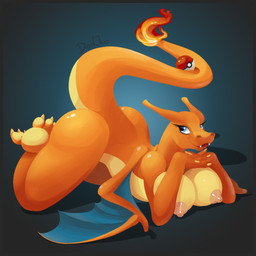 all_fours anthro anthrofied ass_up bent_over big_breasts big_butt biped black_border blue_eyes border breast_rest breasts butt curvy_figure fangs female fire flaming_tail huge_breasts huge_butt lips looking_at_viewer lying membrane_(anatomy) membranous_wings nipples non-mammal_breasts non-mammal_nipples nude on_front orange_body orange_skin pawpads pokeball pokemorph prehensile_tail smile solo standard_pokeball tail teeth thick_thighs voluptuous wide_hips wings don_ko mythology nintendo pokemon charizard dragon generation_1_pokemon mythological_creature mythological_scalie pokemon_(species) scalie 1:1 digital_media_(artwork)