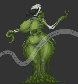 anthro areola big_breasts bone breasts ectoplasm female huge_hips huge_thighs nipples non-mammal_nipples not_furry nude simple_background skeleton slime small_waist solo teeth thick_thighs tongue tongue_out wide_hips khemmmis ghost goo_creature goo_humanoid humanoid spirit undead absurd_res hi_res