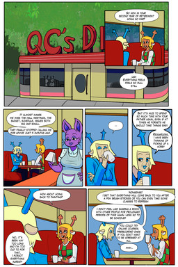 aged_up anthro beverage coffee coffee_mug dialogue diner eyelashes female freckled_face freckles group long_eyelashes restaurant seat sitting text trio arcatech deltarune undertale_(series) carol_holiday noelle_holiday qc_(deltarune) qc_(undertale) deer lagomorph mammal monster new_world_deer reindeer 2:3 comic english_text hi_res