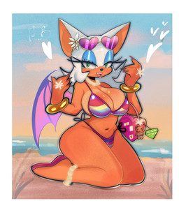 accessory anklet anthro bat_wings beach big_breasts big_ears bikini black_nose blue_eyeshadow breasts clothing cloud collar colored_nails eyeliner eyeshadow eyewear eyewear_on_head featureless_feet feet female flower gem glistening glistening_body hair heart_symbol jewelry kneeling looking_at_viewer makeup membrane_(anatomy) membranous_wings multicolored_bikini multicolored_clothing multicolored_swimwear multicolored_wings nails navel necklace open_mouth pearl_(gem) pearl_necklace pink_nails plant purple_wings purse solo string_bikini sunglasses sunglasses_on_head sunset swimwear tan_body tan_skin teeth_showing thick_thighs two-piece_swimsuit water wearing_sunglasses white_hair white_heart wings mixa1512 guardians_of_the_galaxy marvel sega sonic_the_hedgehog_(series) groot rouge_the_bat bat mammal hi_res shaded watermark