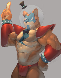 abs anthro armor barazoku biceps big_muscles black_nose blue_body blue_eyes blue_fur bodypaint bow_tie bracelet bulge clothed clothing countershading face_paint fangs fist fur gesture grey_background hand_gesture hand_on_hip hat headgear headwear helmet jewelry jockstrap male multicolored_ears muscular muscular_anthro muscular_male orange_body orange_ears orange_fur pecs pointing pointing_up pose presenting presenting_bulge raised_arm sharp_teeth shoulder_guards simple_background smile solo space_helmet tan_body tan_ears tan_fur teeth thick_thighs top_hat topless topless_anthro topless_male triceps underwear wolfanine five_nights_at_freddy's five_nights_at_freddy's:_security_breach scottgames steel_wool_studios glamrock_freddy bear mammal 2021 hi_res