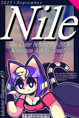 anthro bottomwear bra clothing female pants pose smug solo sunset text underwear yoga_pants kshartist animal_crossing ankha_zone nintendo ankha_(animal_crossing) 2:3 absurd_res cover english_text hi_res huge_filesize magazine_cover pinup