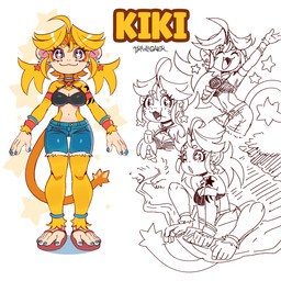 5_fingers 5_toes anthro banana biped breasts clothed clothing feet female fingers food fruit open_mouth open_smile plant simple_background smile solo tail toes white_background drawligator kiki_(drawligator) haplorhine mammal monkey primate 1:1 2025 hi_res