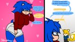 anthro blue_body blue_fur blush breasts clothed clothing crossgender duo eyewear female fur glasses hair male male/female mature_female mtf_crossgender simple_background text bluewavecon sega sonic_the_hedgehog_(series) miles_prower sonic_the_hedgehog canid canine eulipotyphlan fox hedgehog mammal 16:9 digital_media_(artwork) english_text hi_res widescreen