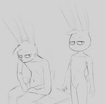 anthro featureless_crotch head_tuft male nude slouching solo tuft agidyne stephen_(agidyne) lagomorph mammal hi_res monochrome